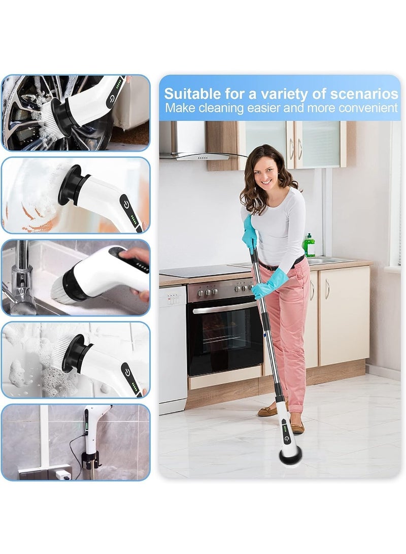 فرشاة تنظيف كهربائية دوارة 9 في 1 لاسلكية للحمامات، مزودة بـ 9 رؤوس فرشاة قابلة للاستبدال، ومقبض تمديد قابل للتعديل، وشاحن، ومحرك قوي بقدرة 25 واط، ومنظف كهربائي مقاوم للماء لحوض الاستحمام، والبلاط، والدش، والأرضيات، والمطبخ، وغيرها. - Image 2